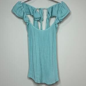 MINE Blue Gauzy Sleeveless Shirt Size L Back Tie